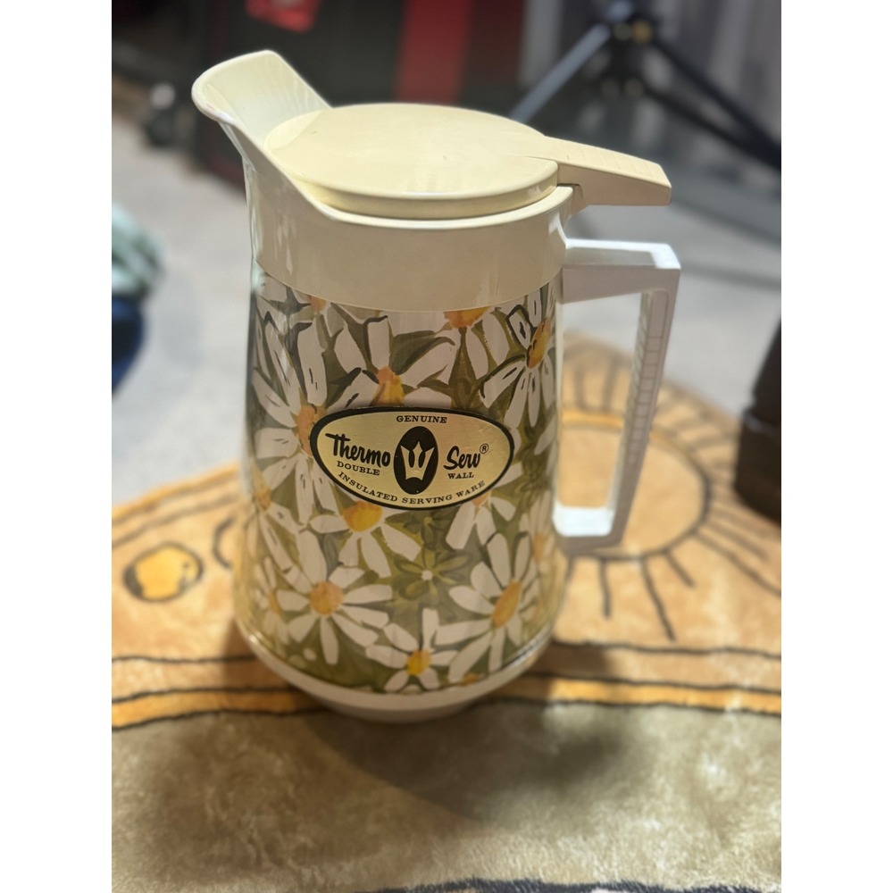 Thermo Serv Double Wall Insulated Serving Ware Pitcher Cream White Daisy‎ Floral